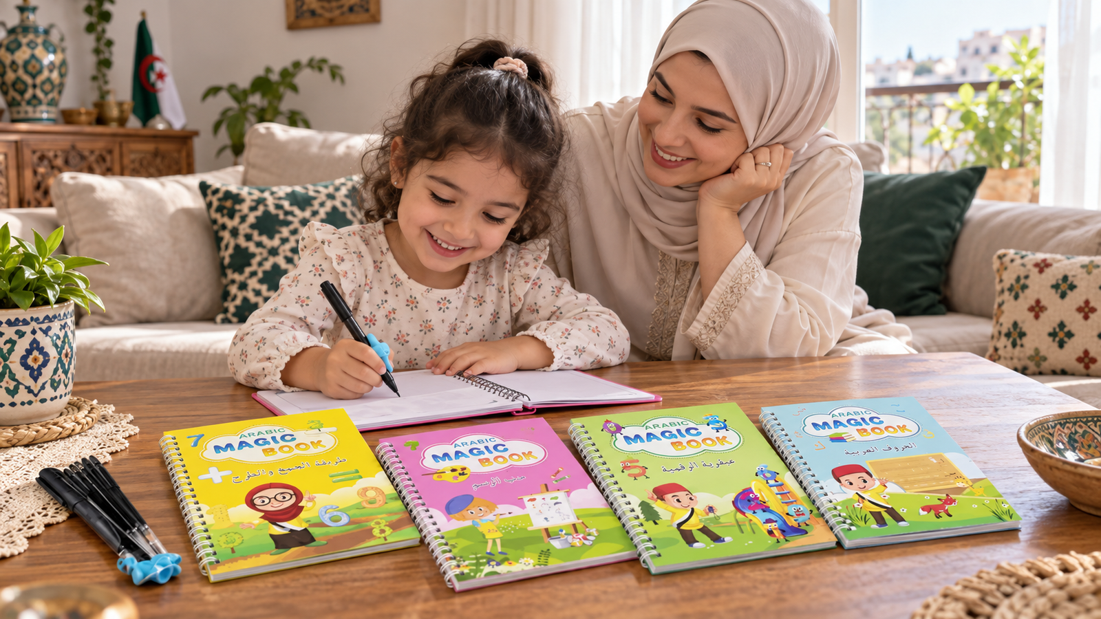 صورة توضيحية لأم وطفلتها تستعملان الكتب التعليمية